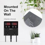KETOTEK Digital Temperature and Humidity Controller Outlet, Reptile Thermostat Plug Dual Stage Pre-Wired for Mushroom Greenhouse Homebrew