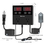KETOTEK Digital Temperature and Humidity Controller Outlet, Reptile Thermostat Plug Dual Stage Pre-Wired for Mushroom Greenhouse Homebrew