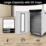 Commercial Food Dehydrator for Jerky, Large Drying Space with 20 Stainless Steel Trays, 1700W Dehydrated Dryer, 24H Timer, 194°F Temperature Control, for Herbs, Meat, Fruit, and Yogurt