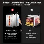 Commercial Food Dehydrator for Jerky, Large Drying Space with 20 Stainless Steel Trays, 1700W Dehydrated Dryer, 24H Timer, 194°F Temperature Control, for Herbs, Meat, Fruit, and Yogurt