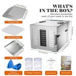 Septree Commercial Large 10 Trays Food Dehydrator, Usable Area up to 17ft², 1000W Detachable Full Stainless Steel Dryer Machine, up to 190℉ Temperature, for Meat, Fruit, Beef, Herbs, and Pet Food