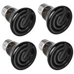 Simple Deluxe 50W (Mini) Ceramic Heat Emitter Reptile Heat Lamp Bulb No Light Emitting Brooder Coop Heater for Amphibian Pet & Incubating Chicken, Black, 4-Pack