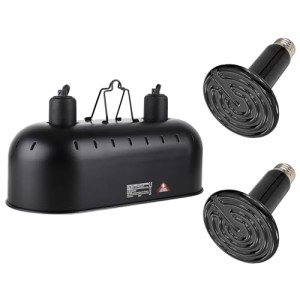DXOPHIEX 15inch Dual Reptile Light Fixture, Max 150W Reptile Heat Lamp Fixture with 2PCS 150W Ceramic Heat Emitter, Double Dome UVB Reptile Light Fixture for Reptile Terrarium and Tortoise Habitat