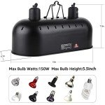DXOPHIEX 15inch Dual Reptile Light Fixture, Max 150W Reptile Heat Lamp Fixture with 2PCS 150W Ceramic Heat Emitter, Double Dome UVB Reptile Light Fixture for Reptile Terrarium and Tortoise Habitat