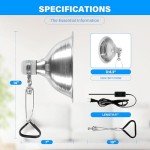 Simple Deluxe 100W Ceramic Reptile Heat Lamp Bulb & 150W Clamp Light with 8.5" Aluminum Reflector Combo for Amphibian Pets, Silver 2024 Version