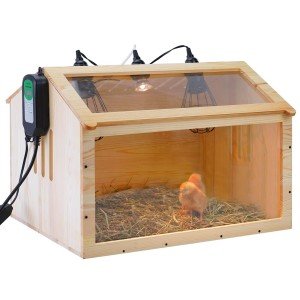 Large Wooden Chicken Brooder Box with Thermostat and 3 Heat Lamps,Brooder Box...