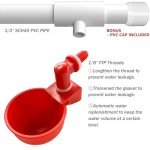 letsFix Chicken Water Cups for PVC with Tee (8 Pack), Automatic Chicken Waterer Kit for Poultry, DIY PVC Water Feeder for Chicken/Duck/Quail/Turkey