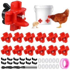 Dreyoo 12 Pcs Horizontal Chicken Waterer Nipples, Automatic Poultry Nipple Waterer with Drill Bits for Bucket Chicken Feeders, Non Leak Chicken Waterer Kit for Chicken Coop Outdoor