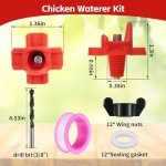 Dreyoo 12 Pcs Horizontal Chicken Waterer Nipples, Automatic Poultry Nipple Waterer with Drill Bits for Bucket Chicken Feeders, Non Leak Chicken Waterer Kit for Chicken Coop Outdoor
