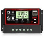 [Upgraded] 30A Solar Charge Controller, Black Solar Panel Battery Intelligent Regulator with Dual USB Port 12V/24V PWM Auto Paremeter Adjustable LCD Display (30a)