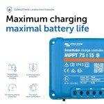 Victron Energy SmartSolar MPPT Solar Charge Controller (Bluetooth) - Charge Controllers for Solar Panels - 75V, 15 amp, 12/24-Volt