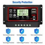 [Upgraded] 30A Solar Charge Controller, Black Solar Panel Battery Intelligent Regulator with Dual USB Port 12V/24V PWM Auto Paremeter Adjustable LCD Display (30a)