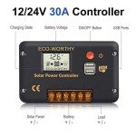 ECO-WORTHY 30A Solar Charger Controller Solar Panel Battery Intelligent Regulator with Dual USB Port Auto 12/24V PWM Positive Ground