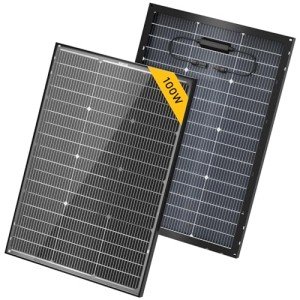 BougeRV 12V N-Type 16BB 100W Bifacial Solar Panel, 12V 100 Watt Solar Panel, for RV Camping Boat Marine Log Cabin Roof, Black Frame (1PCS)
