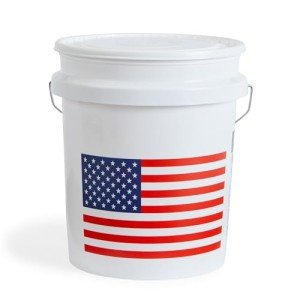 United Solutions 5 Gallon Bucket, Heavy Duty Plastic Bucket, Comfortable Handle, Perfect for on The Job, Home Improvement, or Household Cleaning, White with USA Flag, Pack of 2