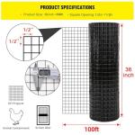 36'' x 100' 1/2inch Hardware Cloth 16 Gauge Black Vinyl Coated Welded Fence Mesh for Home and Garden Fence and Home Improvement Project (36'' x 100')