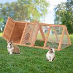 Rabbit Hutch, Small Chicken Coop Outdoor A-Frame Quail Cage with 2 Door & Run Cage Wooden Triangle Quail Hutch with Ventilating Wire Poultry Hutch for Small Animal