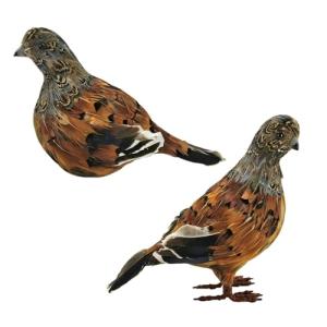 Nature Vibe 7.5 Inches Feathered Quail Decor,Set of 2 Artificial Woodland Animals Figurines with Natural Feather as Fall Decorations for Home or Autumn Harvest Festival