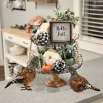 Nature Vibe 7.5 Inches Feathered Quail Decor,Set of 2 Artificial Woodland Animals Figurines with Natural Feather as Fall Decorations for Home or Autumn Harvest Festival