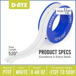 D-NYX 1 Roll 1/2 Inch(W) X 520 Inches(L) Teflon Tape,Water Pipe Sealing Tape,Plumbing Tape,Plumbers Tape,PTFE Tape,Sealing Tape,Sealant Tape,Thread Seal Tape for Shower Head,Duct Tape,White