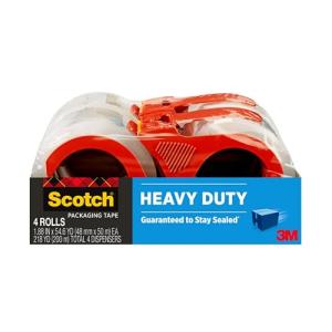 Scotch Heavy Duty Shipping and Moving Packing Tape, Clear, Packing and Moving Supplies, 1.88 in. x 54.6 yd., 4 Tape Rolls with 4 Dispensers