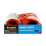 Scotch Heavy Duty Shipping and Moving Packing Tape, Clear, Packing and Moving Supplies, 1.88 in. x 54.6 yd., 4 Tape Rolls with 4 Dispensers