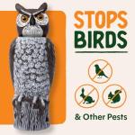 Dalen Rotating Head Fake Owl Decoy to Scare Birds Away from Gardens, Rooftops, and Patios - Scarecrow Provides Chemical-Free Pest Control - Safe and Humane, 18" 360º Rotating Head