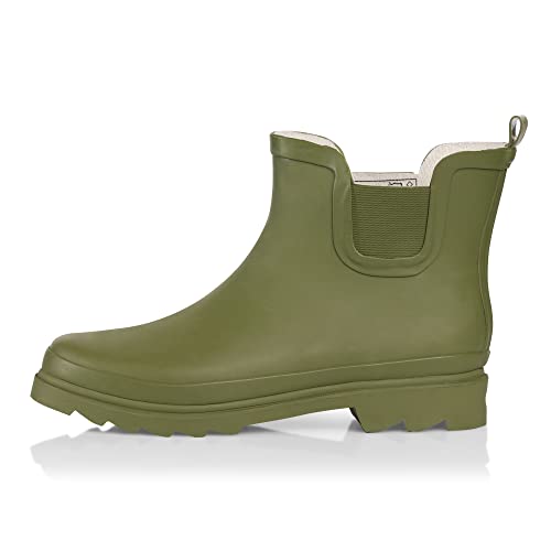 Matte Olive Waterproof Ankle Rain Boots, Size 9