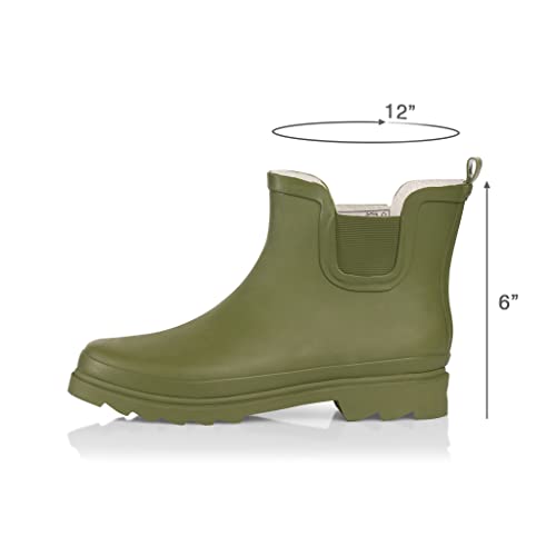 Matte Olive Waterproof Ankle Rain Boots, Size 9