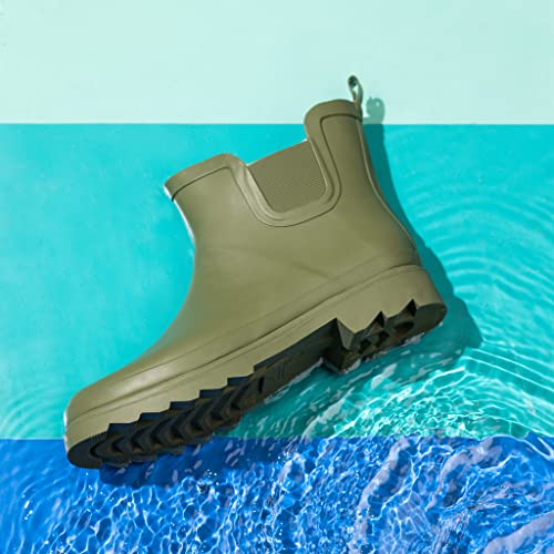 Matte Olive Waterproof Ankle Rain Boots, Size 9