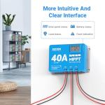 Redodo 40 Amp MPPT 12V/24V DC Input Solar Charge Controller with Built-in Bluetooth Module, Parameter Adjustable LCD Display LED Indicators