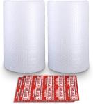 2-Pack Bubble Cushioning Nylon Wrap Rolls, 3/16" x 12" x 72' ft Total, Perforated Every 12", 20 Fragile Stickers for Packaging, Shipping, Mailing