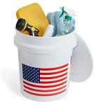 United Solutions 5 Gallon Bucket, Heavy Duty Plastic Bucket, Comfortable Handle, Perfect for on The Job, Home Improvement, or Household Cleaning, White with USA Flag, Pack of 2