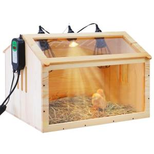 Large Wooden Chicken Brooder Box with Thermostat and 3 Heat Lamps,Brooder Box...