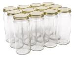 North Mountain Supply 16 Ounce Glass Wide Mouth Straight-Sided Canning Jars - with Gold Metal Lids - Case of 12