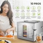 Septree Commercial Large 10 Trays Food Dehydrator, Usable Area up to 17ft², 1000W Detachable Full Stainless Steel Dryer Machine, up to 190℉ Temperature, for Meat, Fruit, Beef, Herbs, and Pet Food