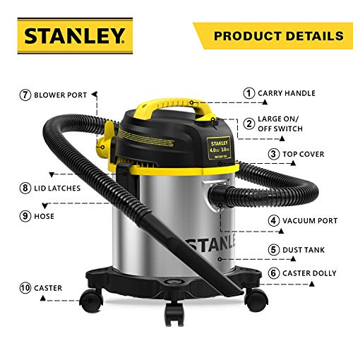 Stanley 3 Gallon Wet Dry Vacuum, 4.0 HP