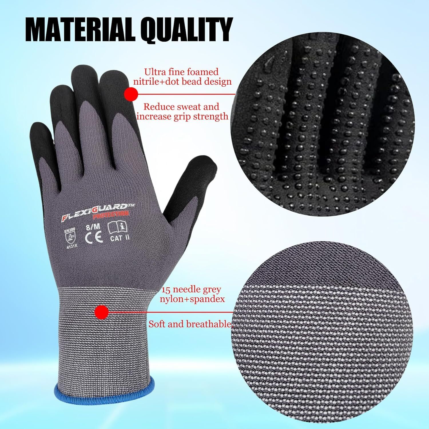 Micro-Foam Nitrile Coated Work Gloves - 12 Pairs
