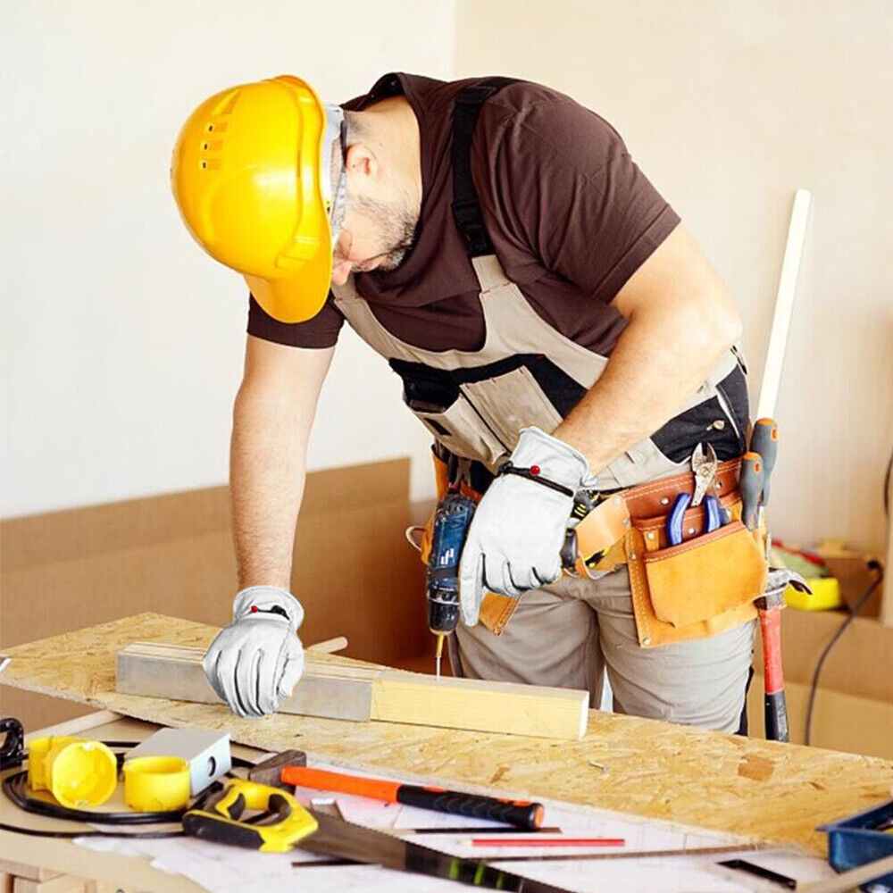 Adjustable Cowhide Leather Work Gloves for Poultry Care