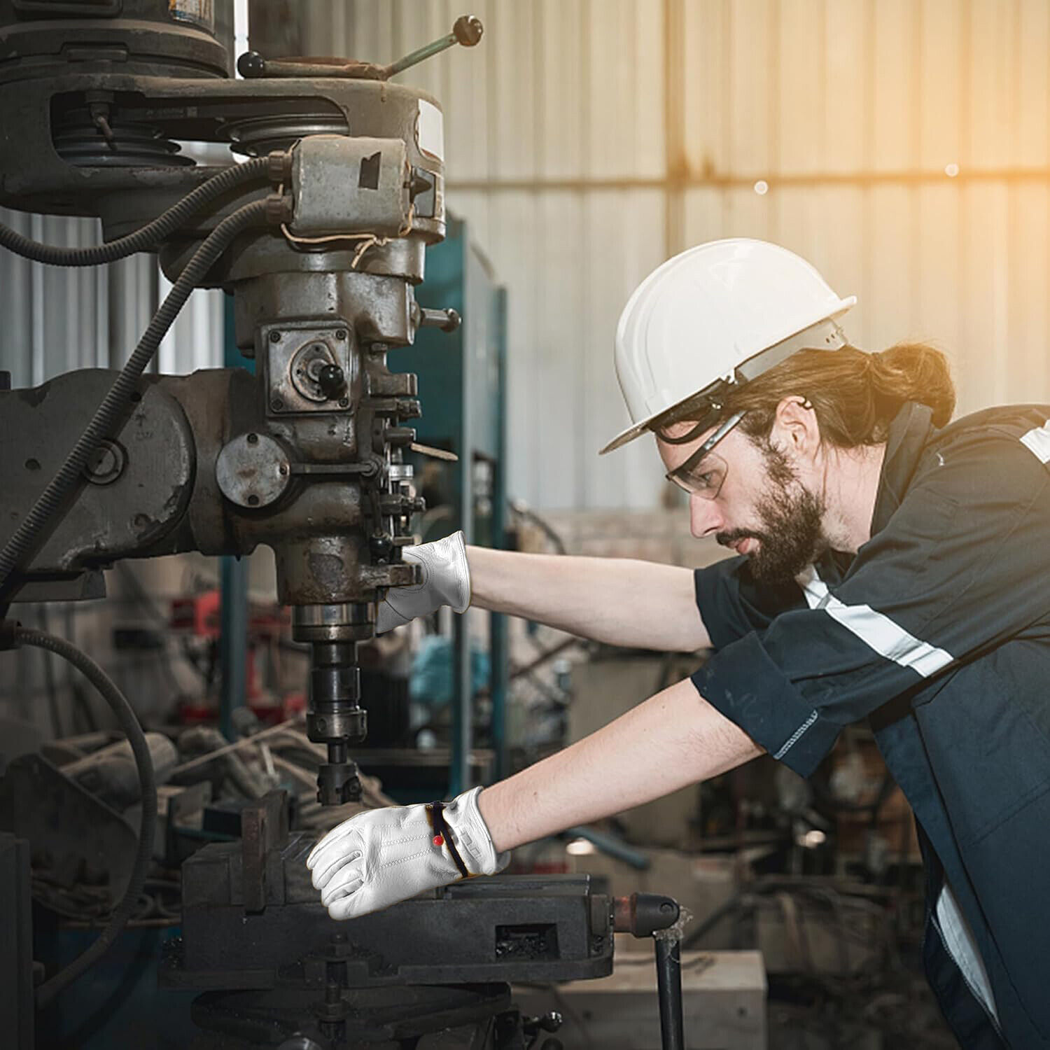 Adjustable Cowhide Leather Work Gloves for Poultry Care