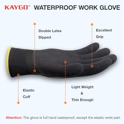 KAYGO Waterproof Rubber Coated Work Gloves - XL