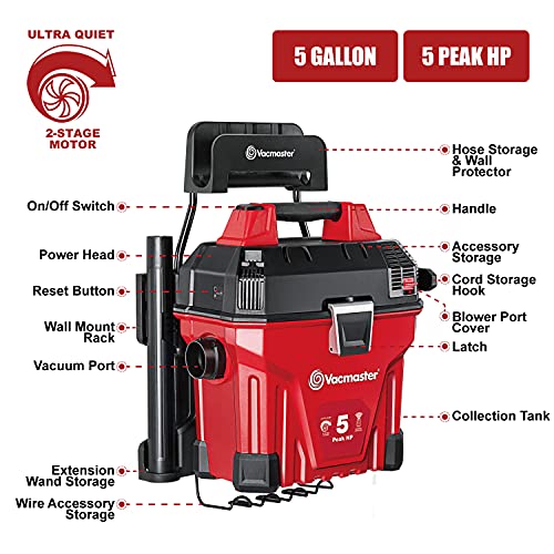 Vacmaster 5 Gallon Wall-Mount Wet/Dry Vacuum