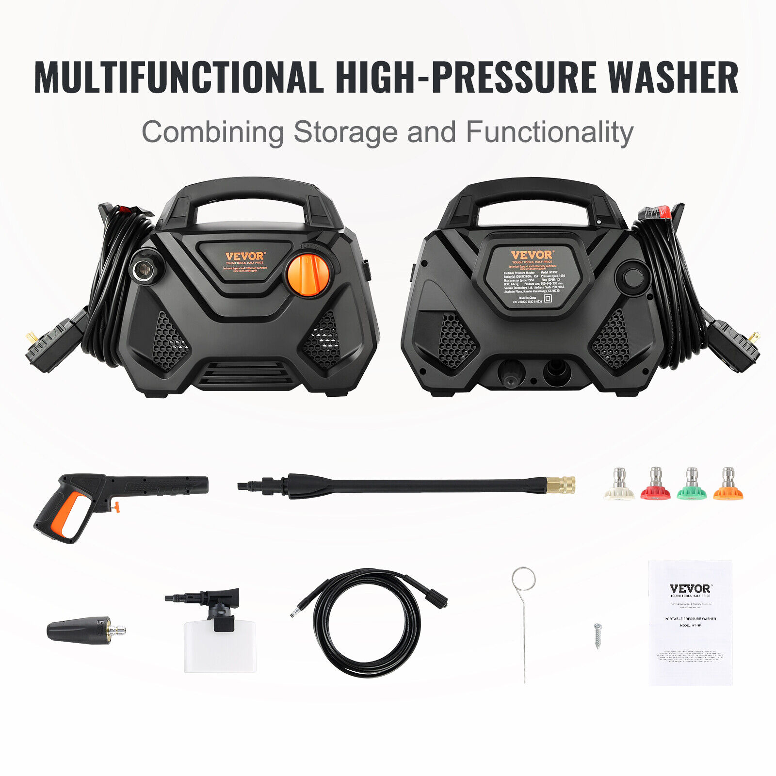 VEVOR Portable Electric Pressure Washer 2150 PSI