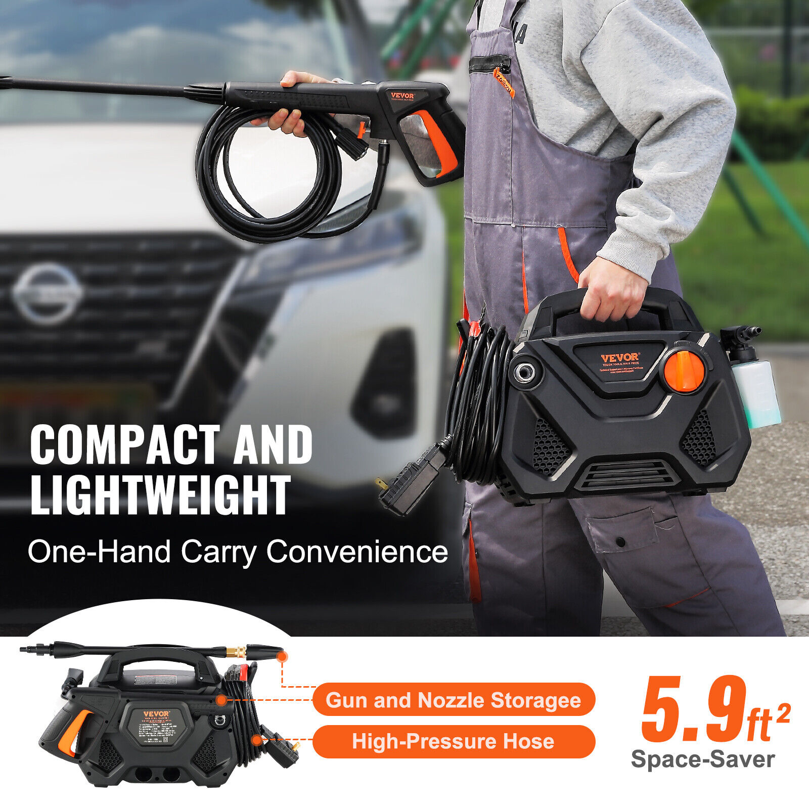 VEVOR Portable Electric Pressure Washer 2150 PSI