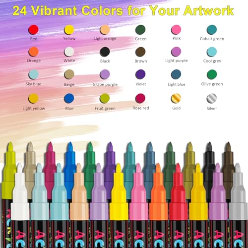 24 Colors Extra Fine Acrylic Paint Marker Pens