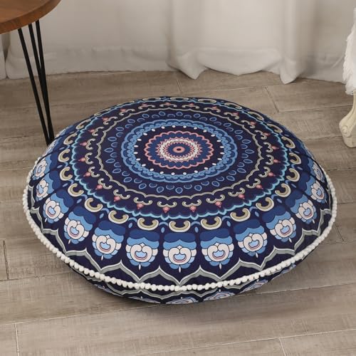 Navy Blue Large Round Meditation Floor Cushion