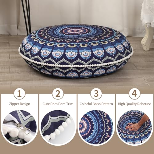 Navy Blue Large Round Meditation Floor Cushion