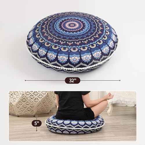 Navy Blue Large Round Meditation Floor Cushion