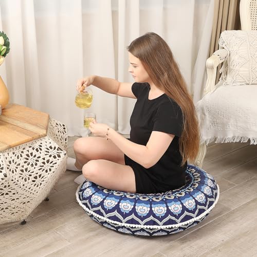 Navy Blue Large Round Meditation Floor Cushion