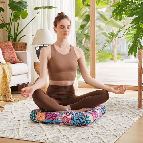 Large Boho Meditation Floor Pillow - 22x22 Inch